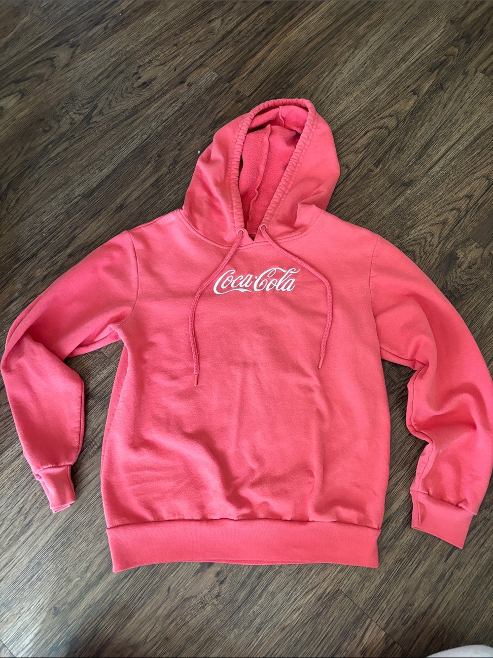 Coca Cola Hoodie Coral Pink Embroidered Logo ENJOY Back Patch Size M 7-9